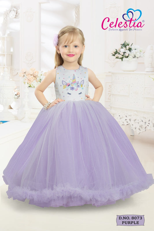 Celestia Girls Unicorn Lilac Ruffle Hem Gown in Purple