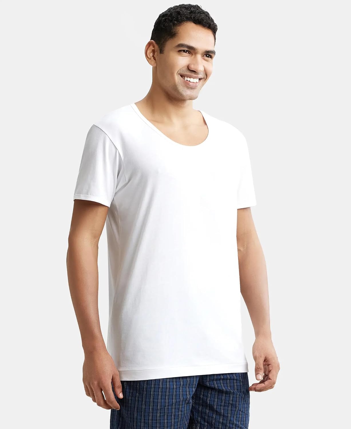 Jockey white half sleeve cotton vest shown from a three-quarter angle