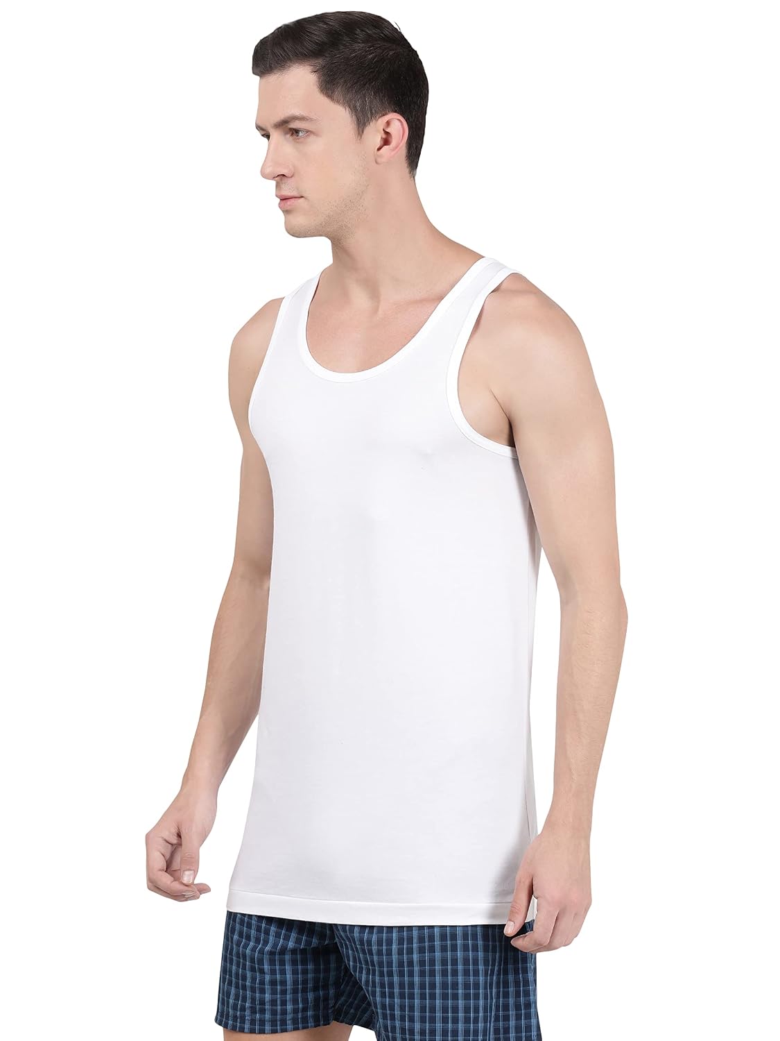 Jockey white sleeveless cotton vest shown from a three-quarter angle