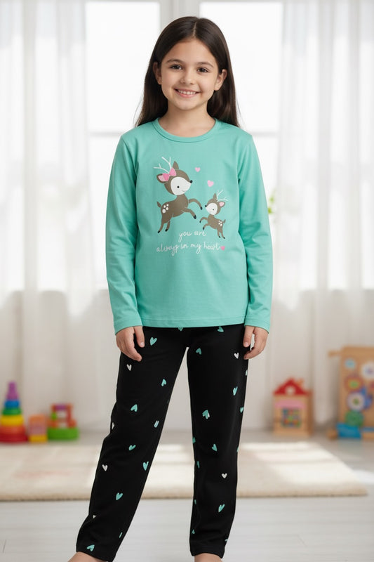 Gro Junior Girls Deer Print Full Sleeve Set - Green