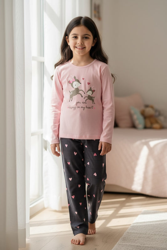Gro Junior Girls Deer Print Full Sleeve Set - Pink