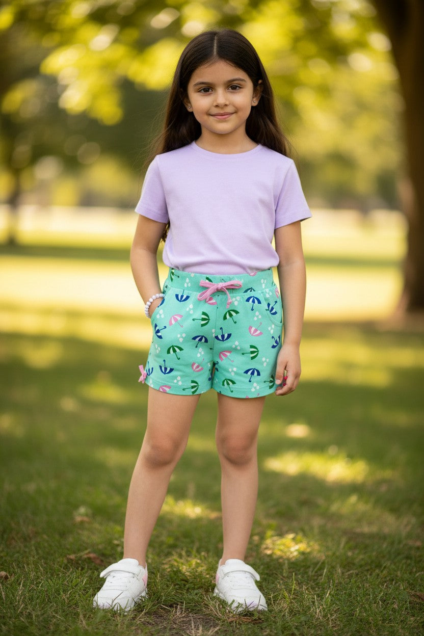 Tomato girls tropical leaf print shorts in C.Green