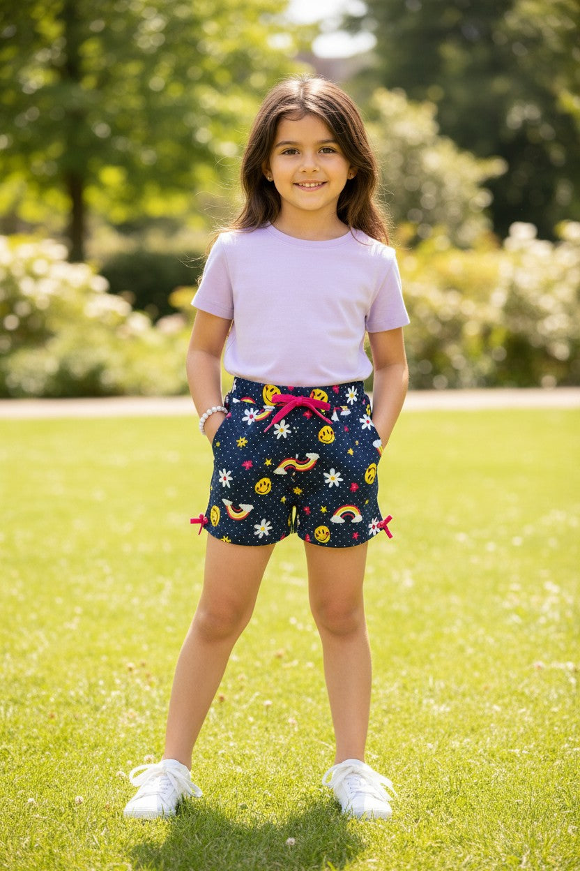 Tomato girls rainbow & cloud print shorts in Blue
