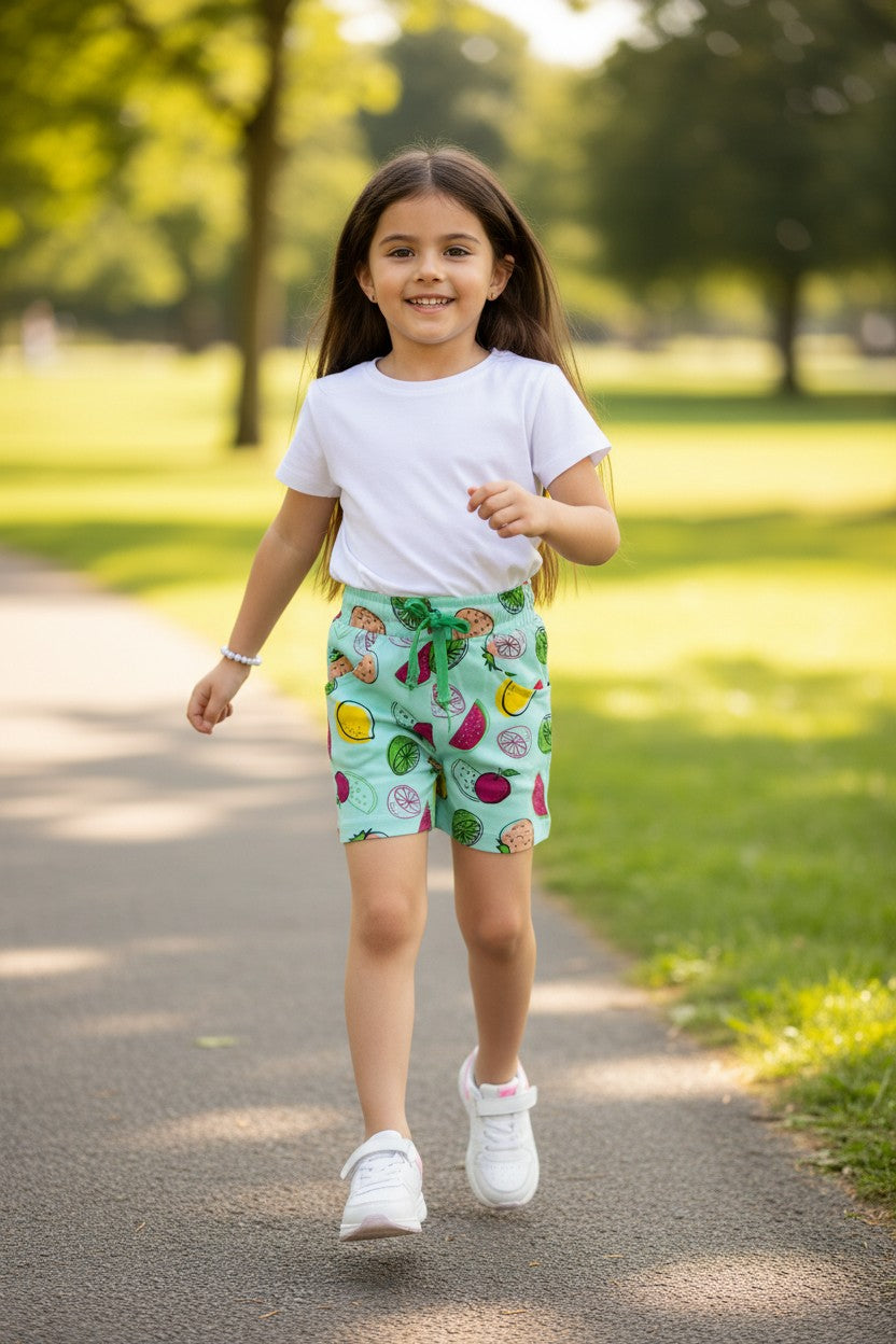 Tomato girls fruit print shorts in C.Green