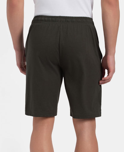 Side view of Jockey men's olive straight fit cotton shorts