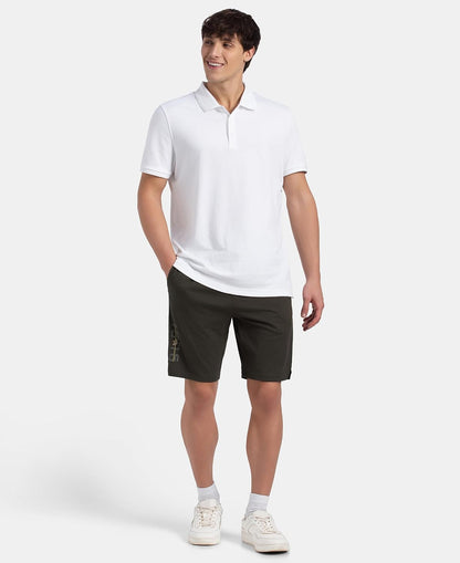 Rear full-length view of a model in Jockey olive cotton shorts