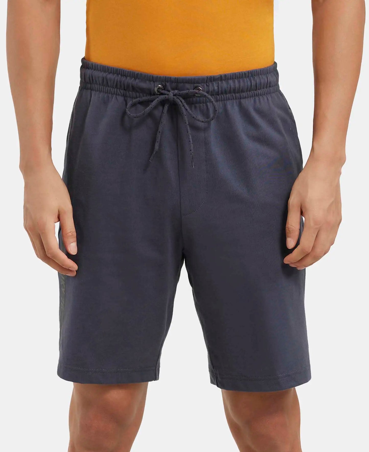 Jockey men's straight fit cotton shorts in graphite grey, worn by a model