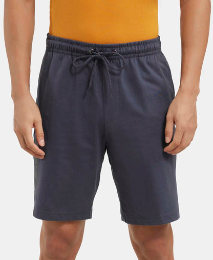 Jockey men's straight fit cotton shorts in graphite grey, worn by a model