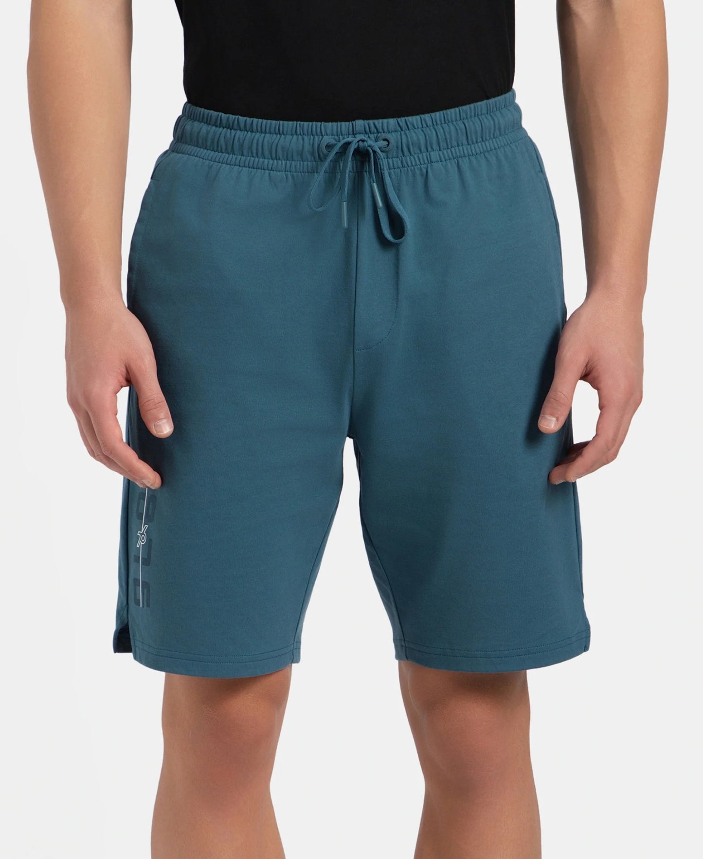 Jockey men's straight fit cotton shorts in Indian teal, worn by a model