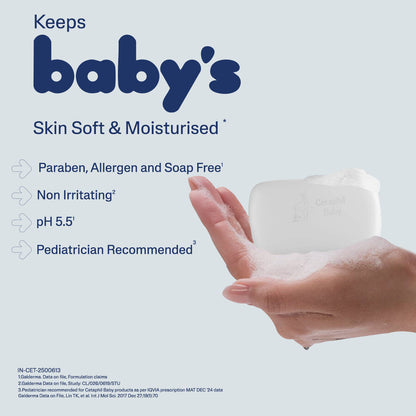 Cetaphil Baby mild bar keeps skin soft and moisturised, paraben free and pH 5.5