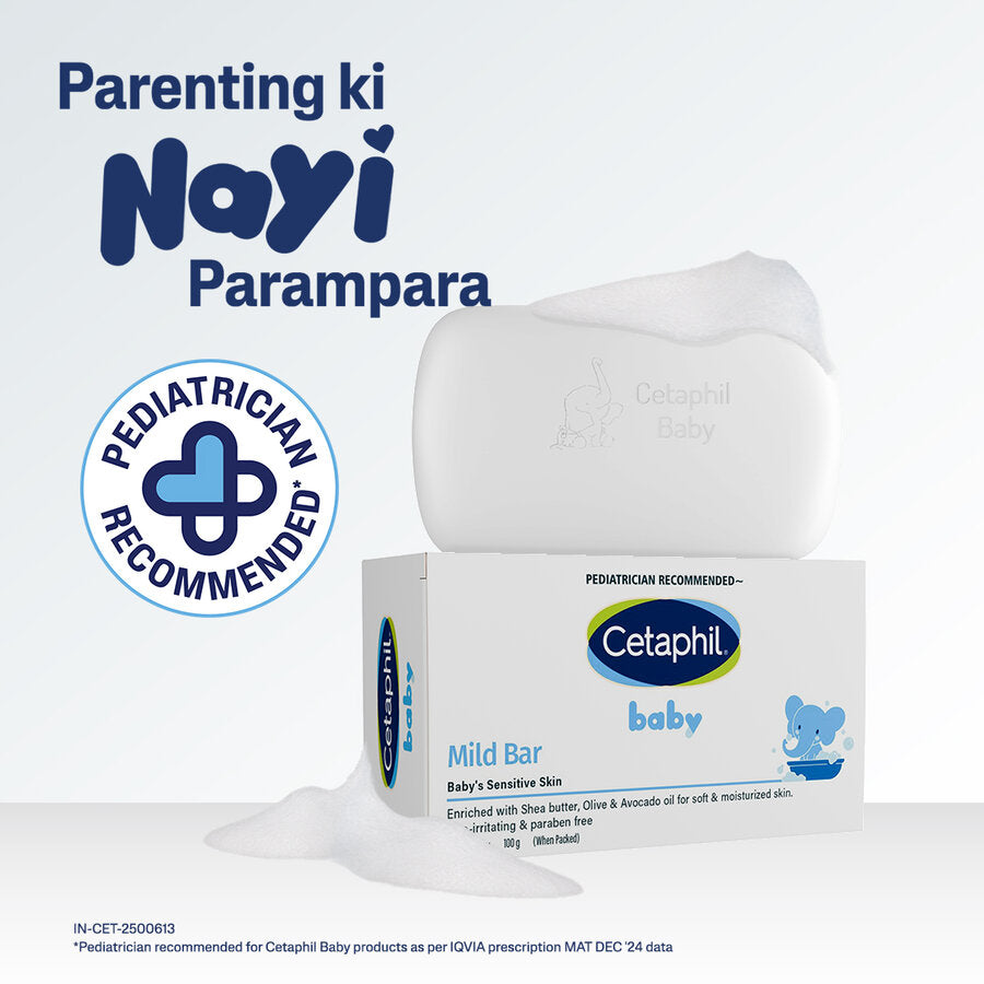 Cetaphil Baby mild bar is dermatologist recommended for newborn care