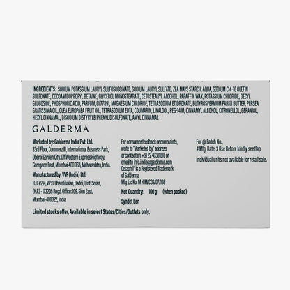 Ingredient and manufacturer details on the Cetaphil Baby mild bar carton