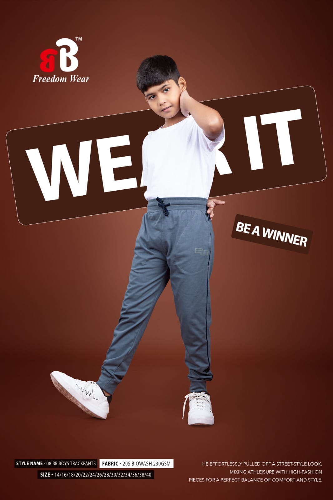 BB Boys Ribbed Hem Jogger Track Pant - side detail