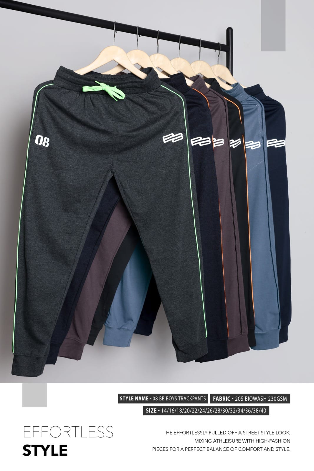 BB Boys Ribbed Hem Jogger Track Pant - colour range on rack