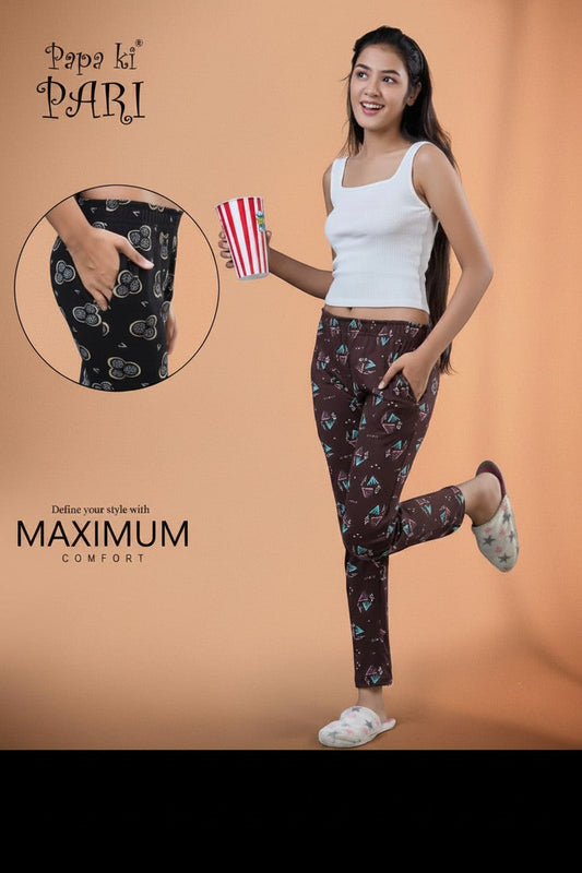 Papa ki Pari girls brown diamond print trackpant with side pockets