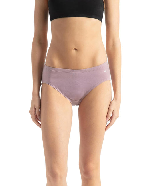 Jockey women's mauve stretch hipster panty, front view on model