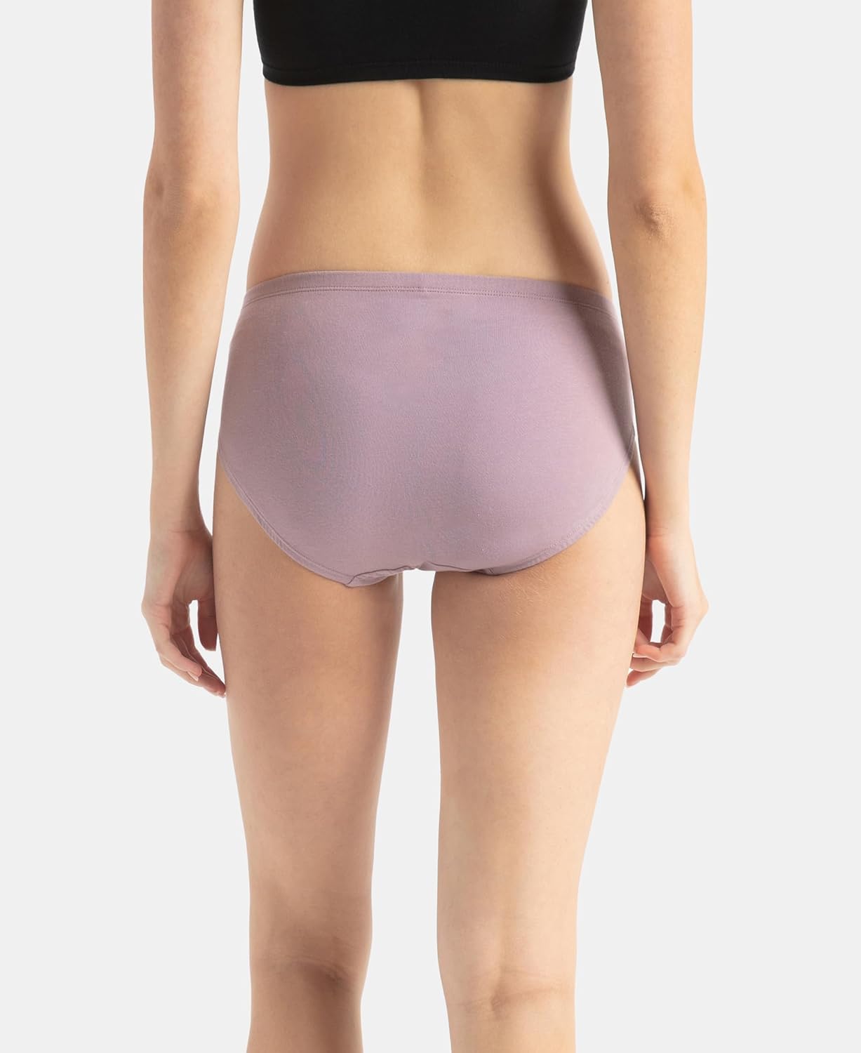 Rear view of a model wearing a Jockey mauve stretch cotton hipster panty