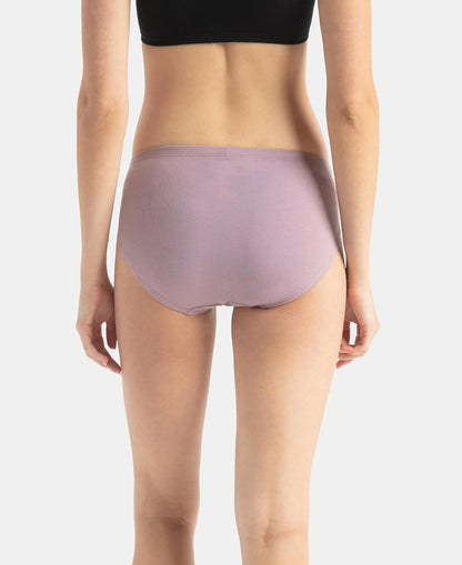 Rear view of a model wearing a Jockey mauve stretch cotton hipster panty