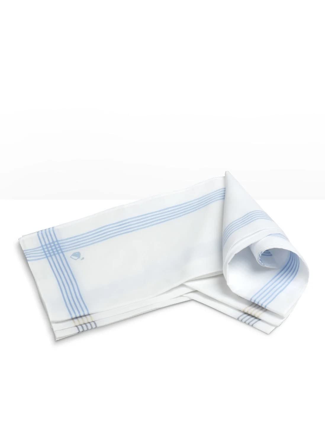 Jockey men's white cotton handkerchief folded to show its blue striped border