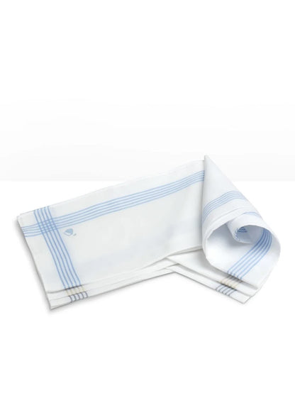 Jockey men's white cotton handkerchief folded to show its blue striped border