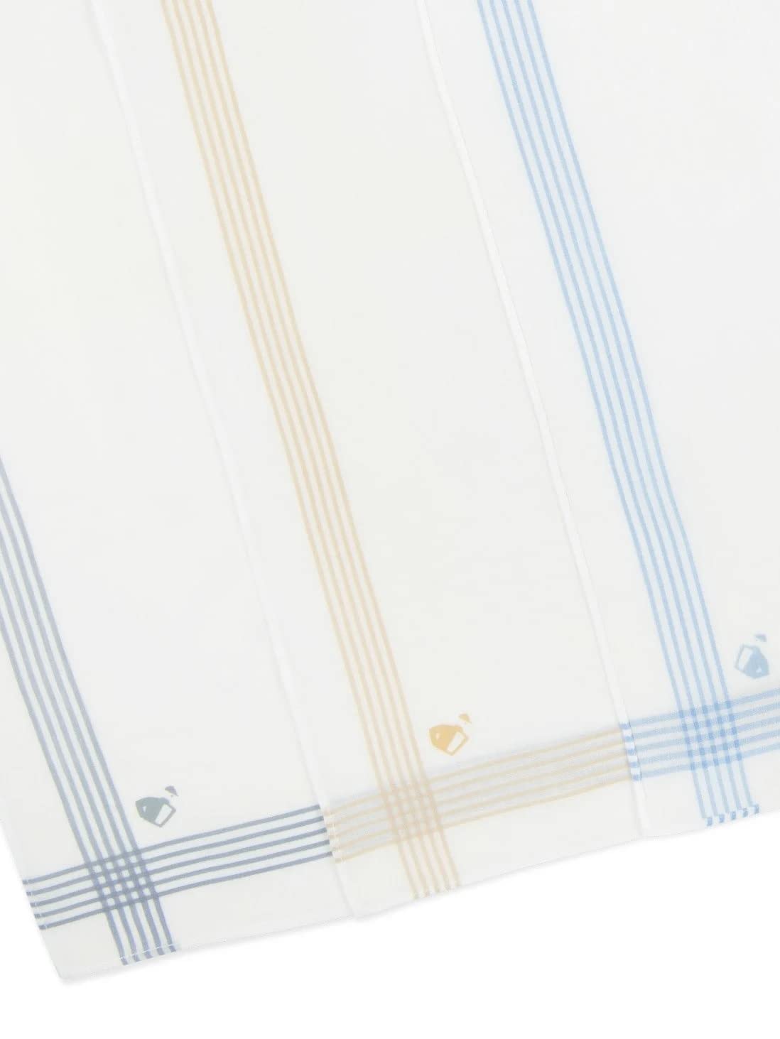 Jockey white cotton handkerchief laid flat, showing the woven blue and beige border stripes