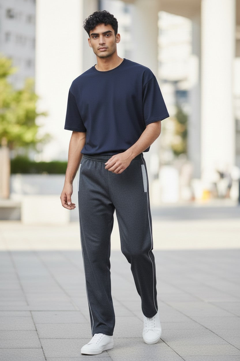 Jesco men's black melange regular fit cotton track pants - Design 5001