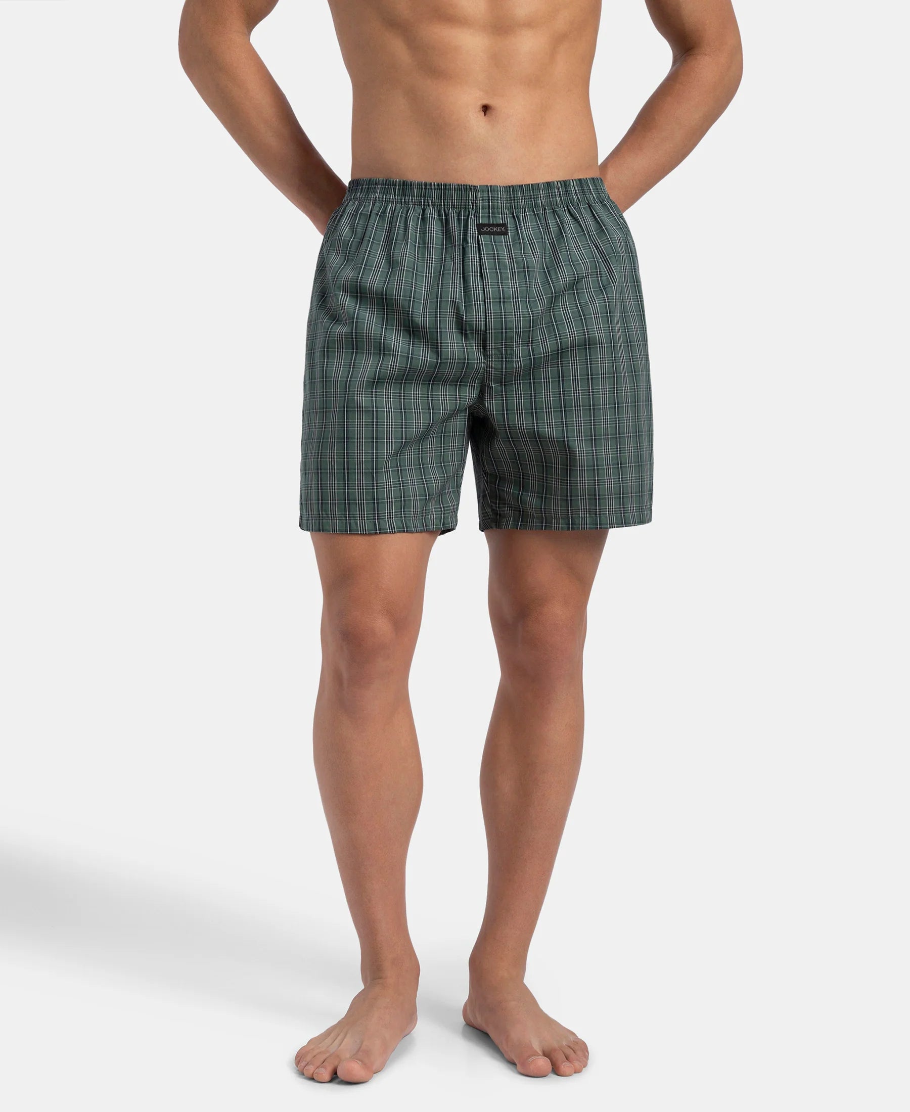 Jockey J1222 checked boxer shorts - dark forest green check