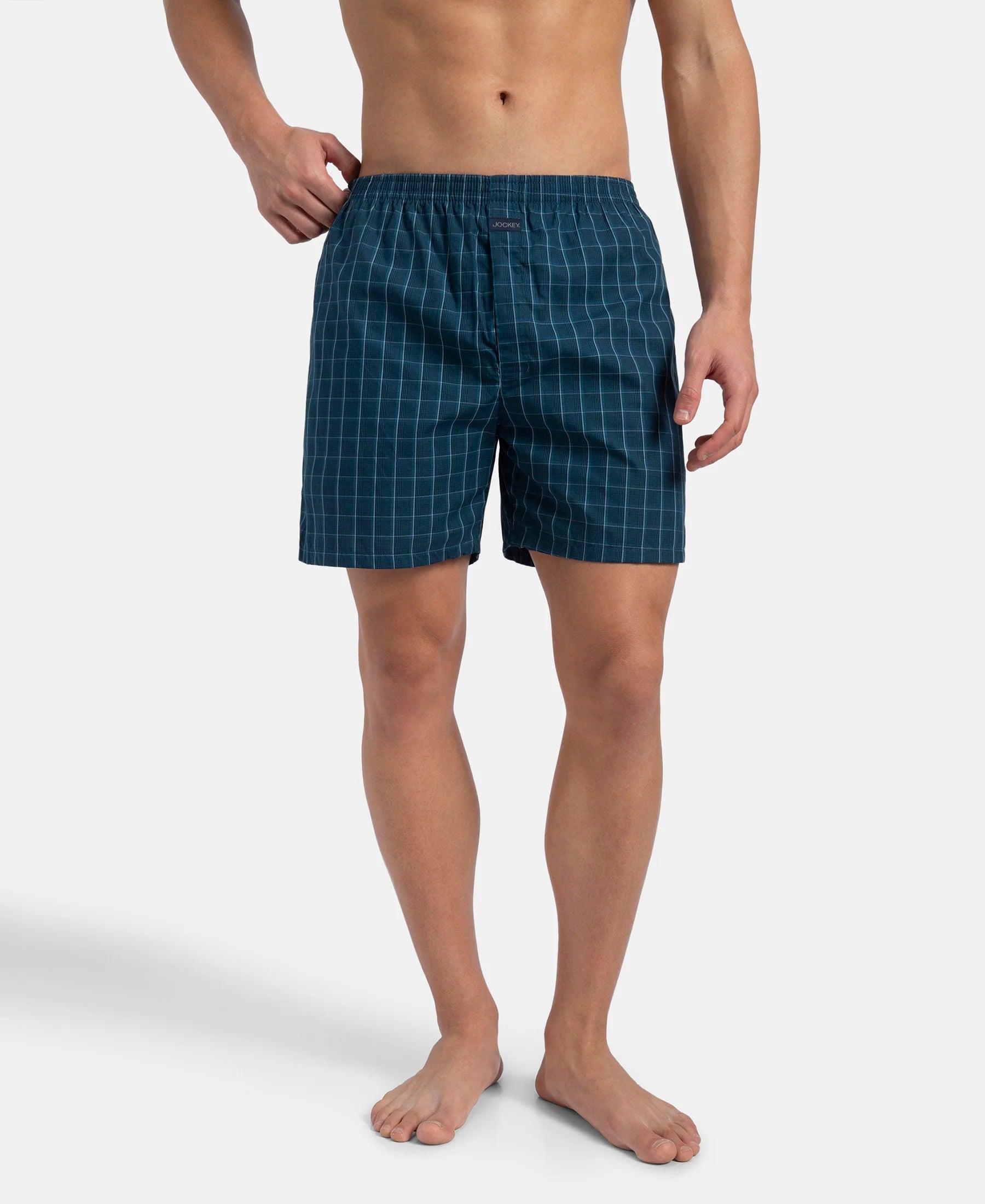 Jockey J1222 checked boxer shorts - seaport teal check