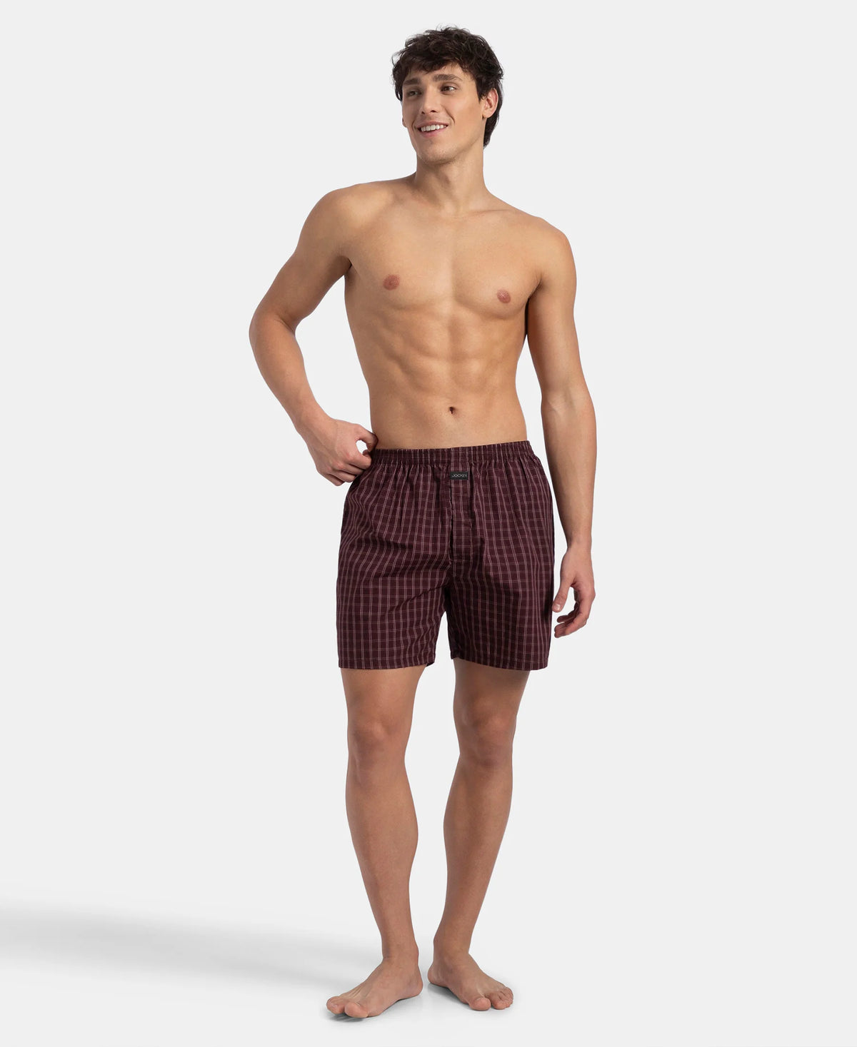 Jockey J1222 checked boxer shorts - tawny port check