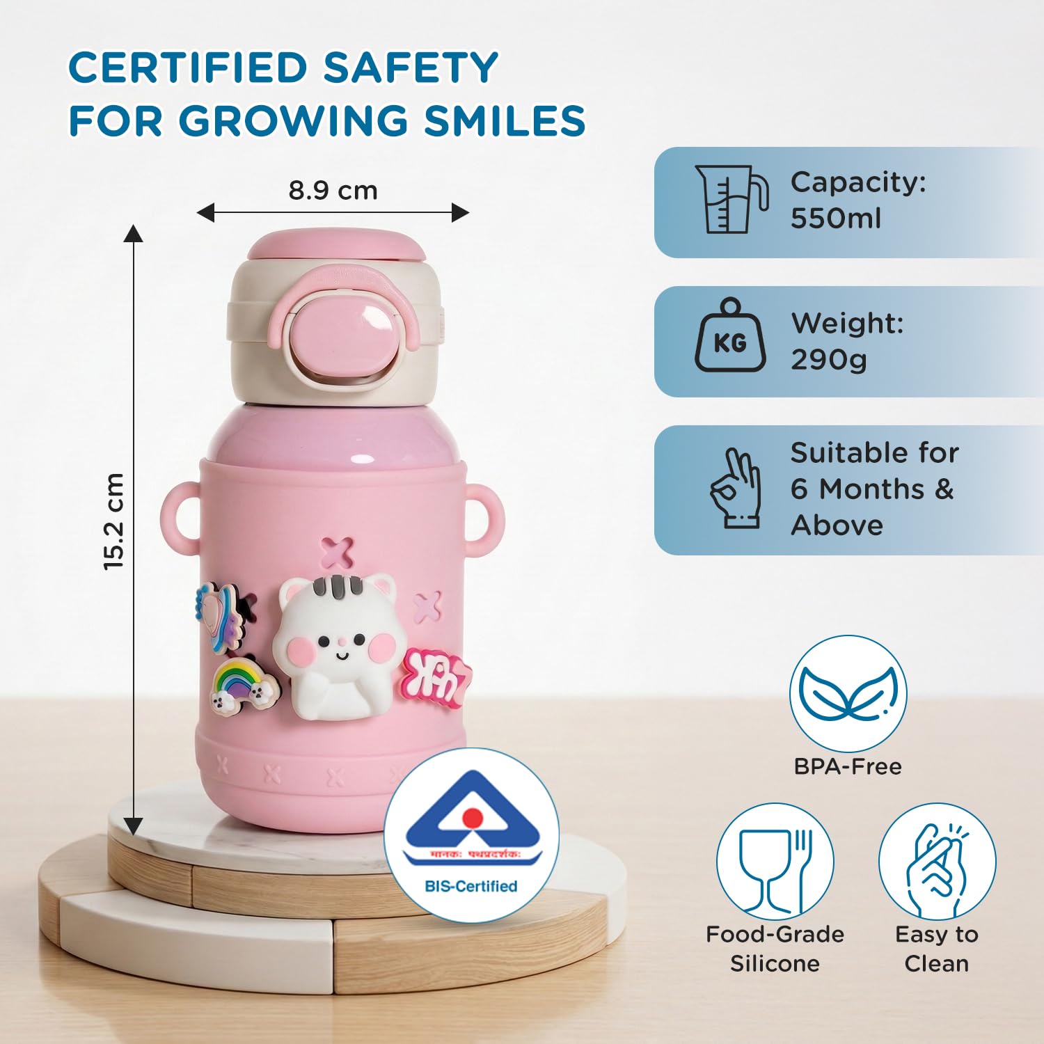 Mee Mee Kiddo tumbler with certified safety materials for growing smiles
