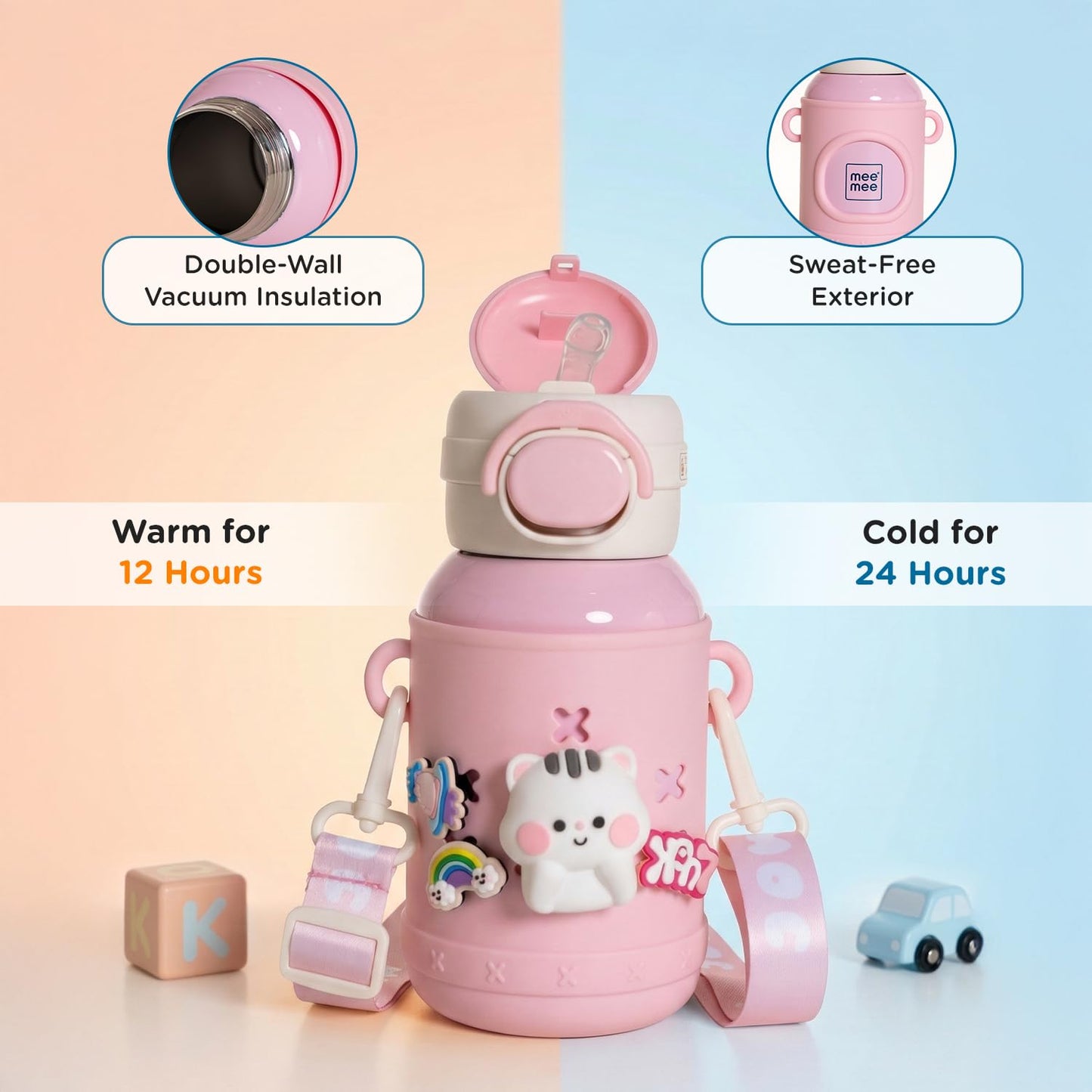 Mee Mee Kiddo tumbler keeps drinks warm 12 hours and cold 24 hours