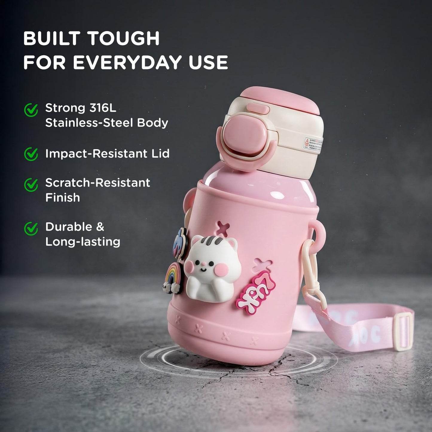 Mee Mee Kiddo tumbler is built tough with a scratch-resistant stainless steel body