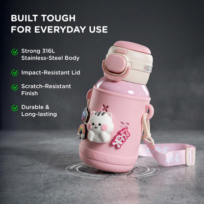 Mee Mee Kiddo tumbler is built tough with a scratch-resistant stainless steel body