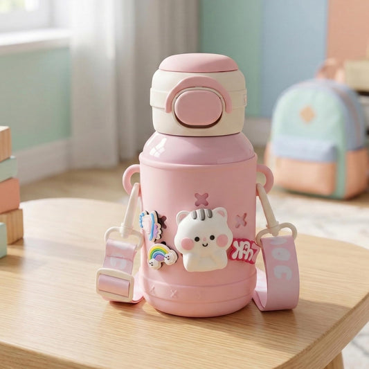 Pink Mee Mee Kiddo insulated toddler tumbler 550 ml with carry strap