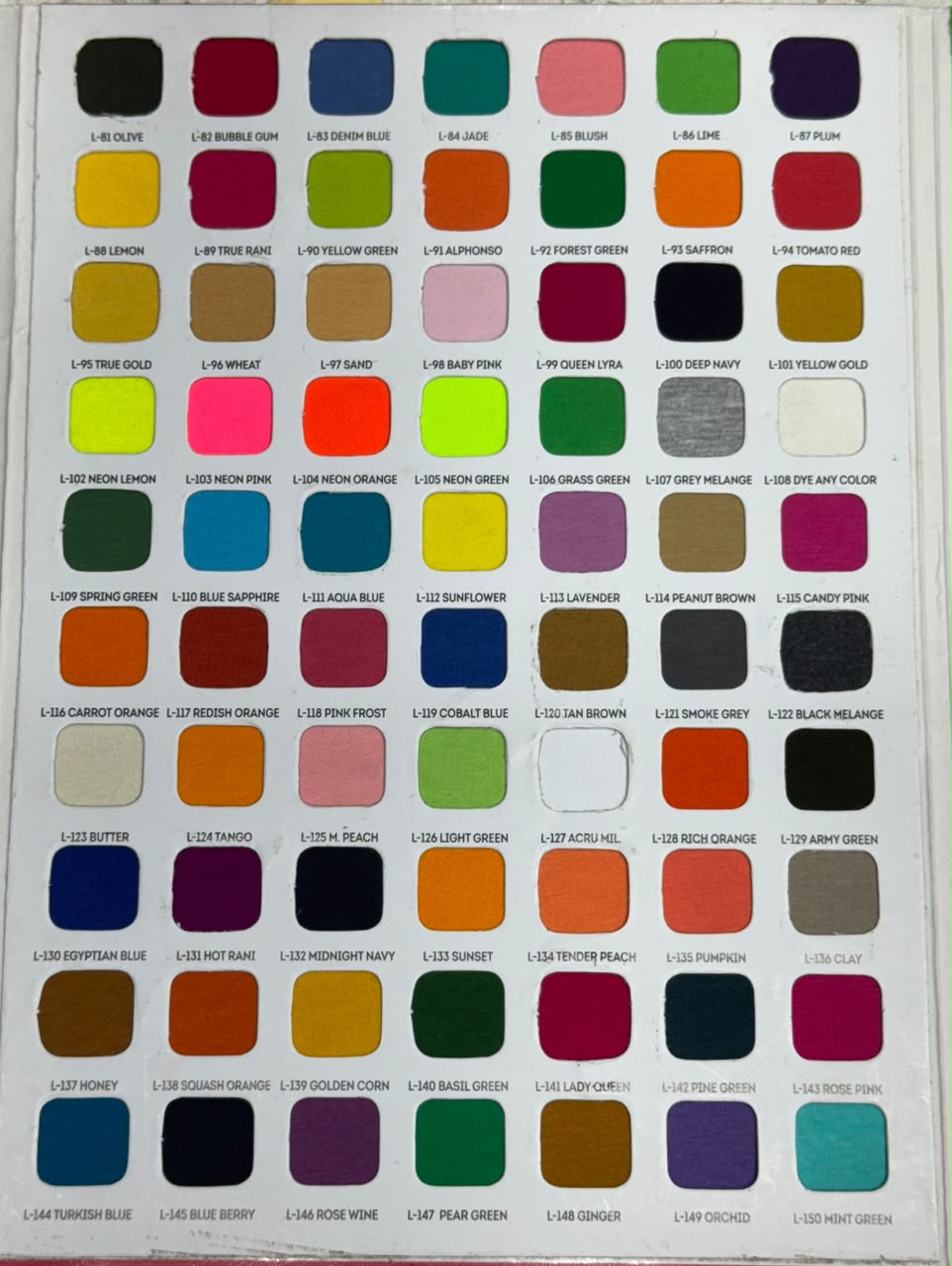 Lyra shade card 3 of 3 - shades L-151 to L-199. Contact PARIDHAN on WhatsApp to order any shade.