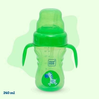 Mee Mee 2-in-1 spout and straw sipper cup in green with twin grip handles, 240 ml