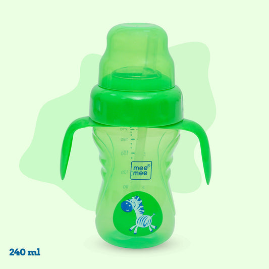 Mee Mee 2-in-1 spout and straw sipper cup in green with twin grip handles, 240 ml