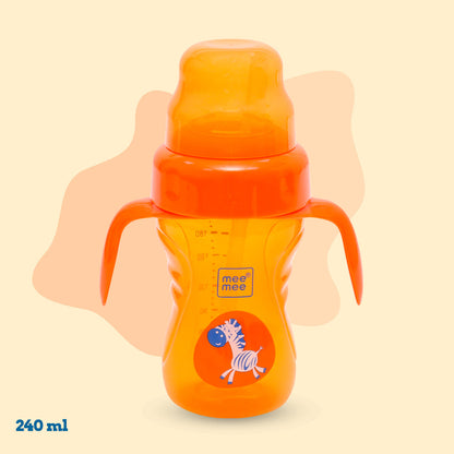 Mee Mee 2-in-1 spout and straw sipper cup in orange with twin grip handles, 240 ml