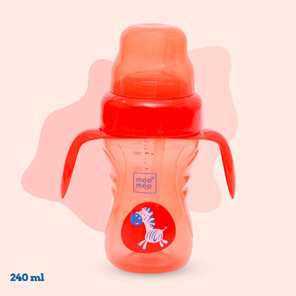 Mee Mee 2-in-1 spout and straw sipper cup in red with twin grip handles, 240 ml