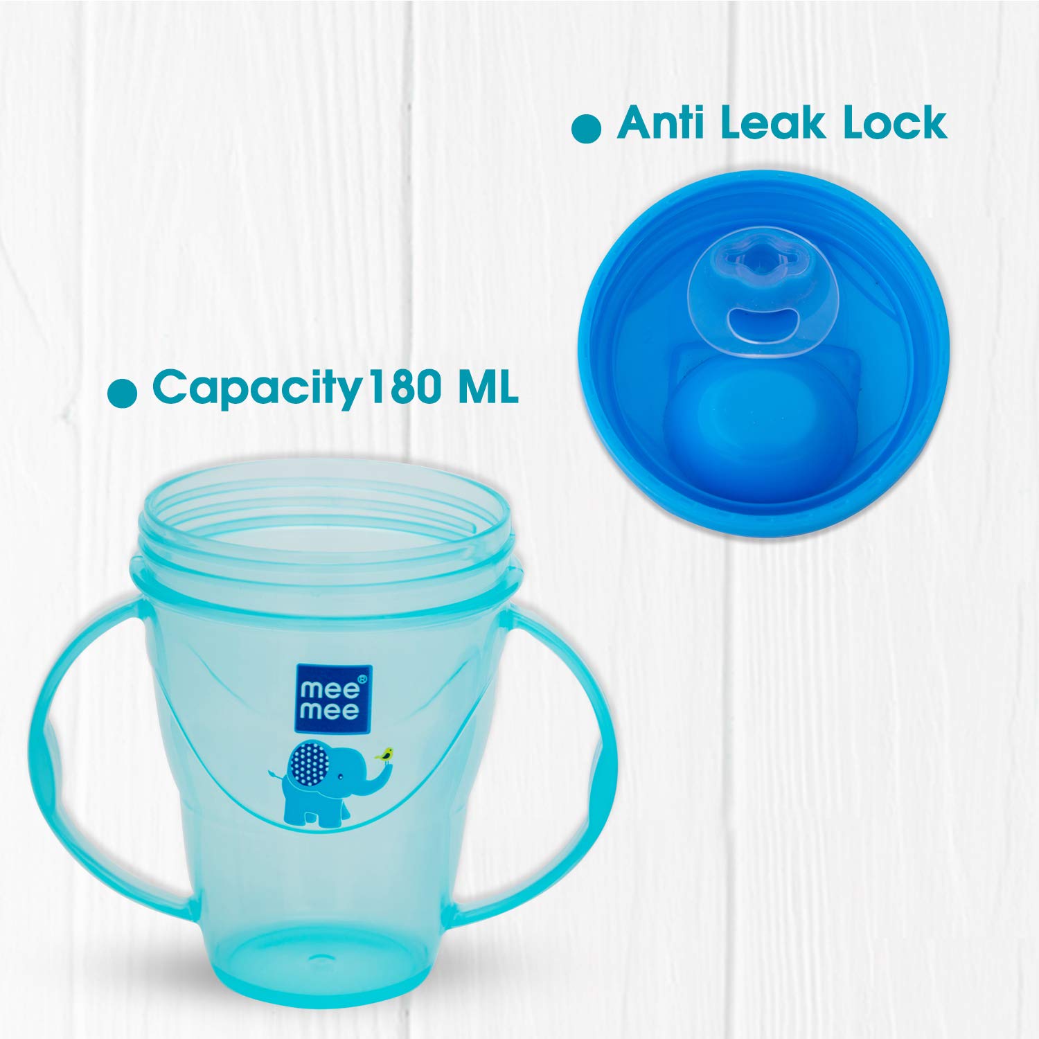 Mee Mee 180 ml sipper cup with anti-leak lock on the spout