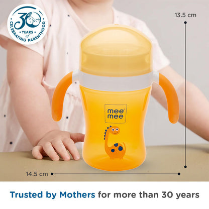 Mee Mee orange trainer sippy cup, trusted by mothers for more than 30 years