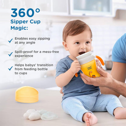 Mee Mee 360 degree sipper cup magic: drink from any edge of the rim