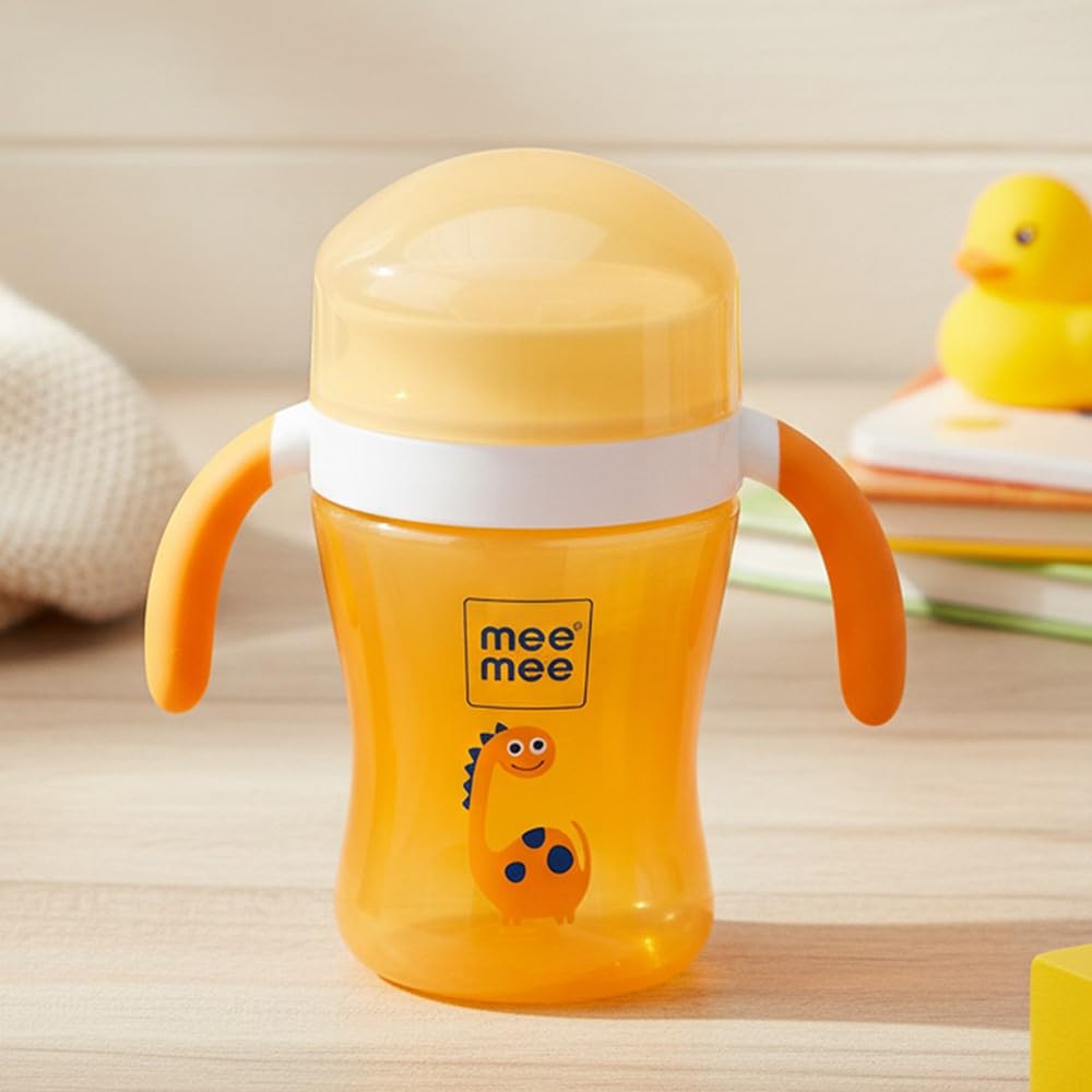 Orange Mee Mee 360 degree trainer sippy cup with removable grip handles