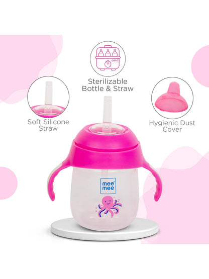 Pink Mee Mee octopus straw sipper cup with anti-leak features