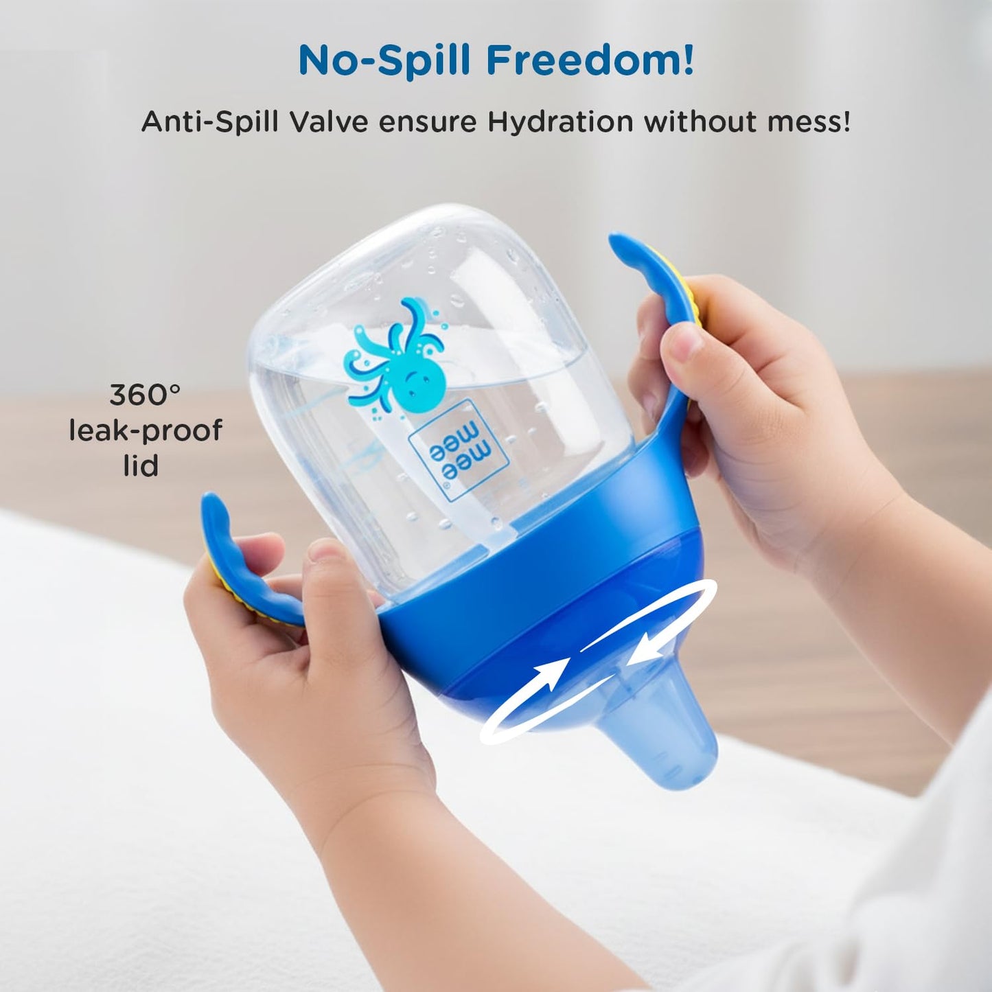 Mee Mee octopus sipper cup gives no-spill freedom with a 360 degree leakproof lid