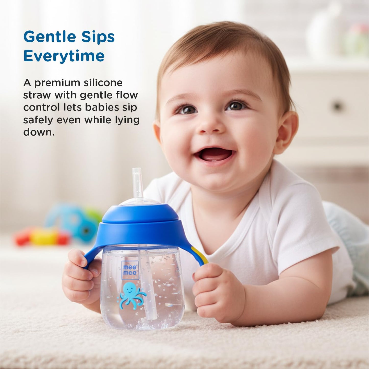 Mee Mee octopus cup gives gentle sips through a premium soft silicone straw