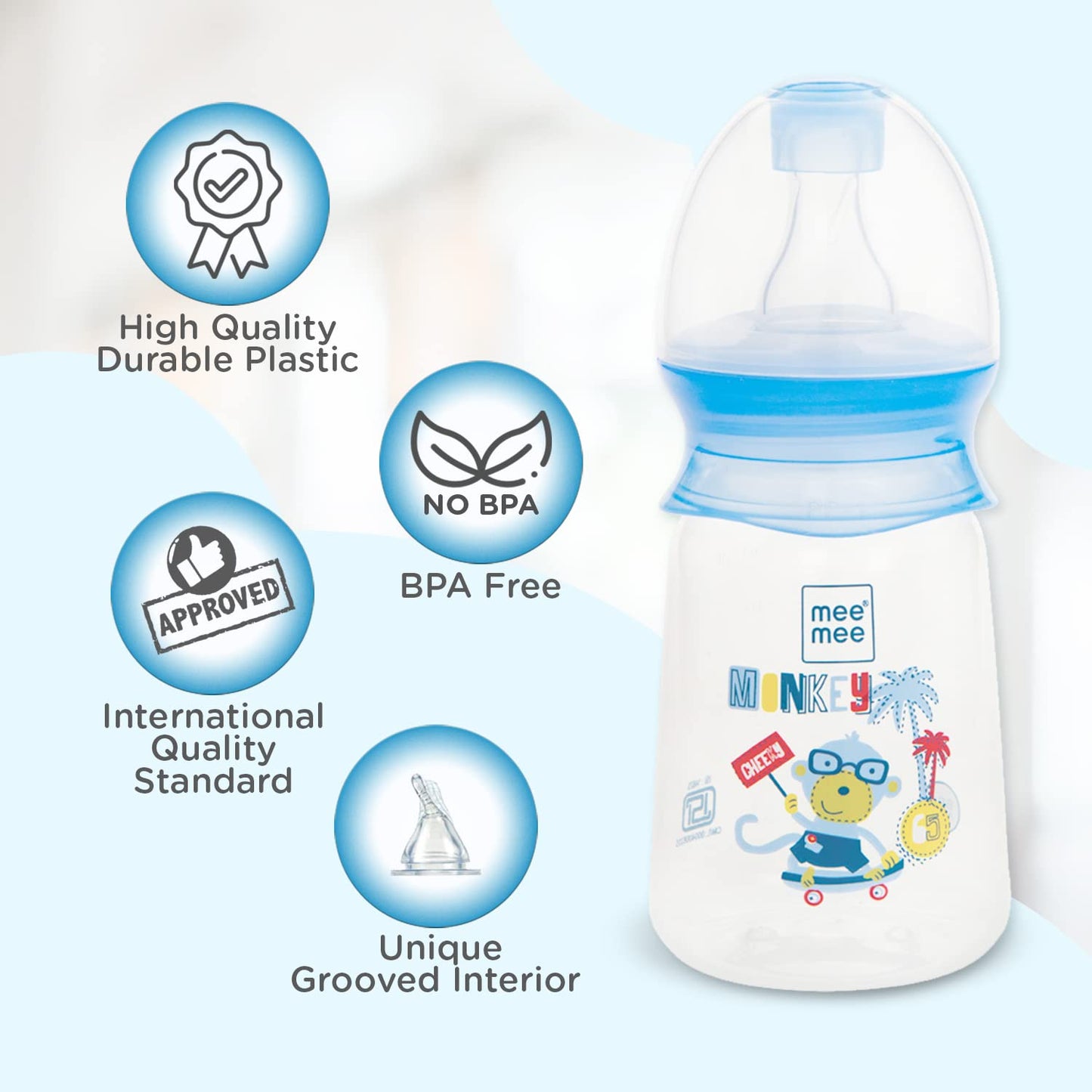 Mee Mee Easy Flo bottle is BPA free and made from high quality durable plastic
