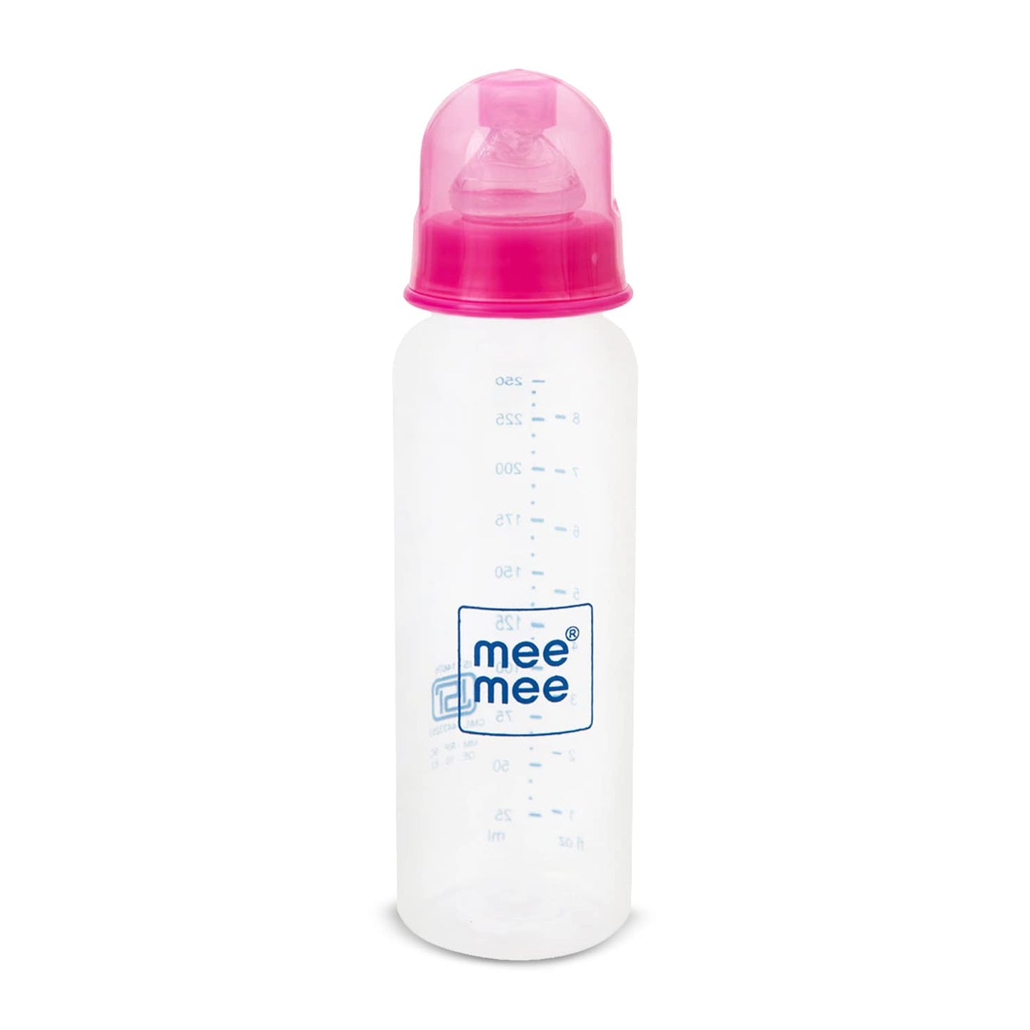 Mee Mee Milk-Safe anti-colic baby feeding bottle with a pink cap