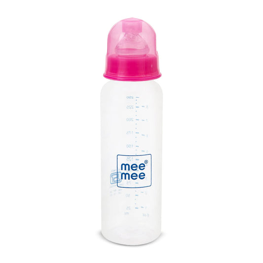 Mee Mee Milk-Safe anti-colic baby feeding bottle with a pink cap