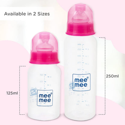 Mee Mee Milk-Safe feeding bottle available in 125 ml and 250 ml sizes